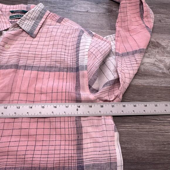 Cubavera Windowpane Plaid Pink Mens M Patterned‎ 100% Linen Button Up Shirt - Picture 6 of 8